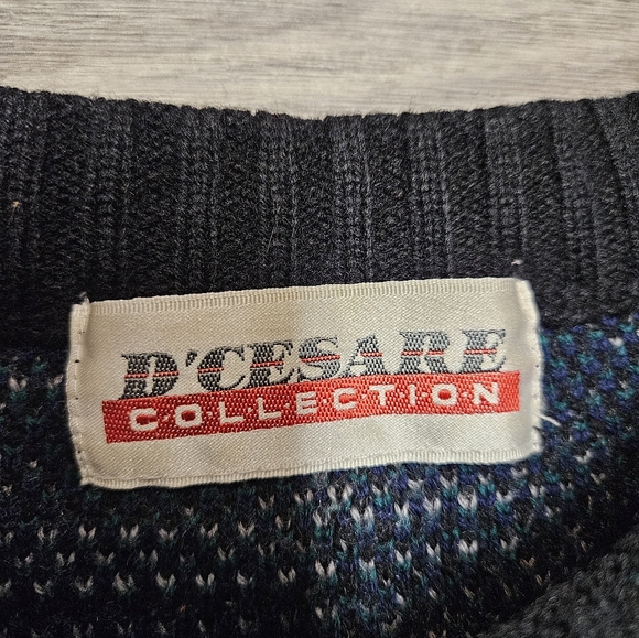 Vintage 90's Ugly Christmas Sweater Blue Geometric Size Large Retro D'Cesare - Picture 2 of 5